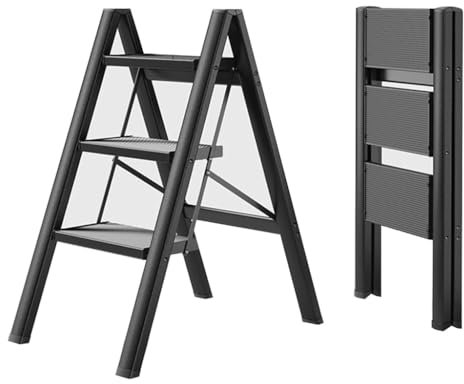 Taburete plegable de aluminio de 3 escalones para el hogar, escalera de cocina multifuncional y banco pequeño, andamio portátil para uso en interiores