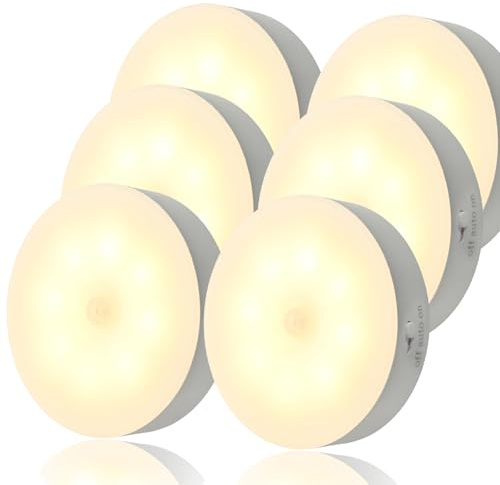 MEgegulo Motion Sensor Night Light, Warm White Indoor USB Rechargeable LED, Stair Magnetic lamp for Cupboard, Hallway, Kitchen, Wardrobe, Closet (6 Pack)