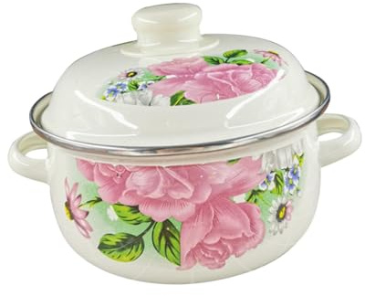 COLLBATH Marmite en Émail 1,6l 18 Cm Vert Jade Épaissie Double Poignée Cuisson Gaz Induction pour Mijotage Soupe Maison