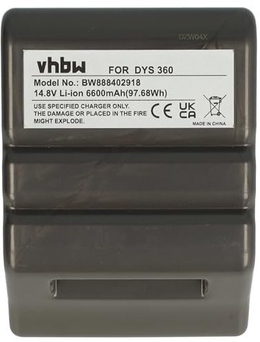 vhbw Batería Compatible con Dyson 360, 360 Eye (RB01), 360 Eye Robot, 360 Heurist (RB02) Robot Limpieza Gris Oscuro (6600 mAh, 14,8 V, Li-Ion)