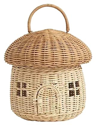 Pilz-Aufbewahrungskorb mit Deckel, dekorativer Henkelkorb, Rattan-Regal-Organizer für Kinderzimmer-Wohnzimmer-Dekoration 25cm