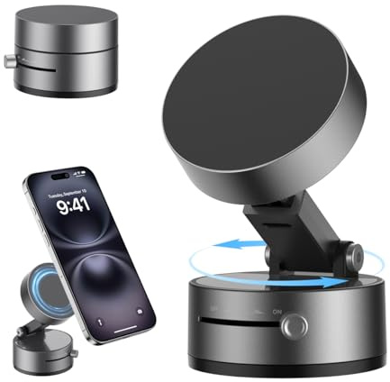 XO Simple is Beauty Upgrated Vacuum Suction Magnetic Phone Holder, Retractable Strong Suction Cup Magnetic Hands-Free Car Cellphone Mount Foldable Car Phone Stand for Car/Mirror/Gym(Not Charge Phone)