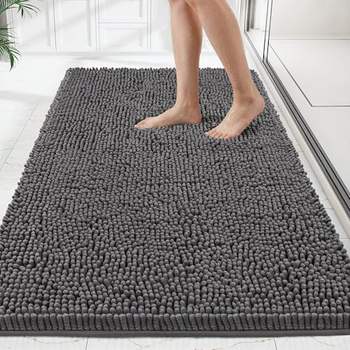 HOMEK Chenille Bath Mat | 60×120cm Super Absorbent Bath Rug, Soft and Comfortable Bathroom Mat, Large Non Slip Bath Mat, Machine-Washable Bathmat