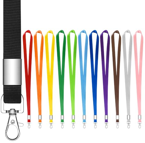 hoinya 12 Stück Schlüsselband Lanyard Schwarz Schlüsselbänder Nylon Umhängeband mit Metall Swivel Karabinerhaken Haken für Schlüssel, Handy, Brieftaschen und Ausweishalter