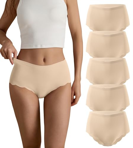 SHARICCA Sömlösa trosor för kvinnor - Culotte hög midja bekväma och mjuka osynliga trosor elastiska enfärgade XS-5XL, S