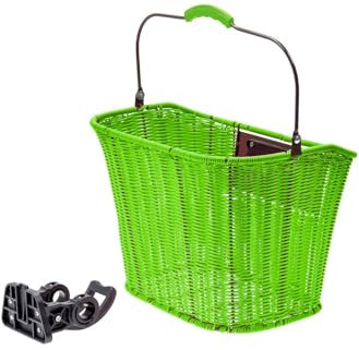 Fahrradkorb Rattan-Look – Retro Einkaufskorb für City- & Hollandrad – Mit EasyKlick-Halterung – Schnelle Montage (Grün)