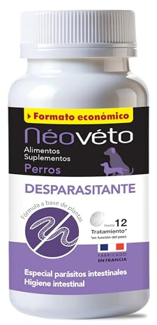 Néovéto DESPARASITANTE Antiparasitario Interno en Comprimidos Naturales para Perros, Ingredientes Activos autorizados por los Servicios Veterinarios Franceses (Versión en español, 30 Comprimidos)