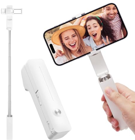 MIUUIPI Ausziehbarer Mini-Selfie-Stick, Kompakter Handyhalterung Stand mit Telefonhalter, Tragbarer Selfie-Stick im Taschenformat mit Fernbedienung für Vlog/Videoaufzeichnung/Live-Streaming (Weiß)