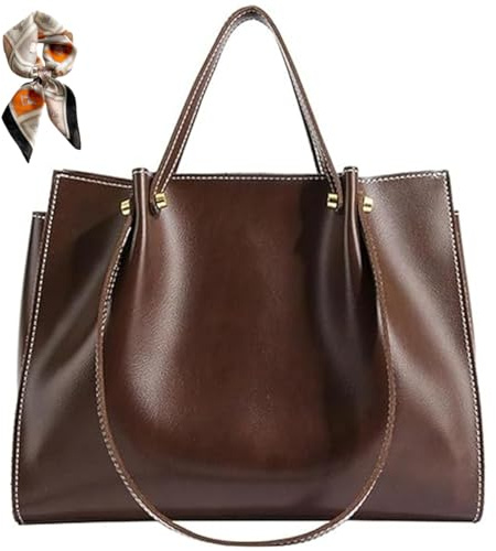 Generisch Large Capacity PU Leather Satchel Handbag,Fall Winter Shoulder Bag with Zipper,Slouchy Work Tote Bag for Women (brown)