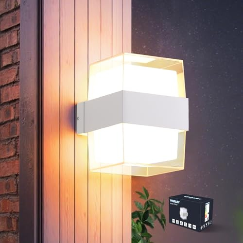 VivaLet LED Aplique Pared Interior, 12W 1200LM Lampara Exterior Moderna, IP65 Apliques Pared, 3000K Up and Down Iluminación, Luz Exterior Pared para Salón Dormitorio Jardin Balcón Baño, Blanco 1 Pack