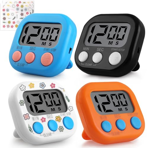 4 StüCk KüChentimer Digital,GeeRic Eieruhr Digital,Magnetisch Stoppuhr Timer, Geeignet Zum Kochen, Backen, Sport, Lernen