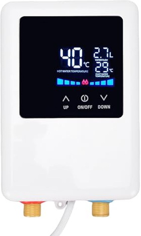 Luqeeg Mini Calentador de Agua de Tanque, 3kW 110 V Montada de Pared Pequeña Pequeña Debajo del Calentador de Agua del Fregadero con Pantalla LCD para el Baño de Cocina RV IPX4 (B)
