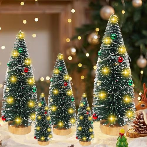 Weihnachtsbaum mit Beleuchtung, 5 Stück LED Weihnachtsbaum Klein, Mini Weihnachtsbaum, Tannenbaum Künstlich, Künstlicher Weihnachtsbaum mit LED Lichterketten, Mini Tannenbaum Weihnachts Tischdeko