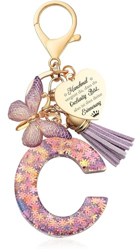 Luzzxfa Schlüsselanhänger Mädchen - Buchstabe Anhänger Schmetterling Schlüsselanhänger Personalisierte Geschenke -Weihnachten-Glücksbringer Keychain für Kinder, Mädchen, Frauen