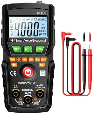 Multimètre voltmètre - 4000 points CC - Multimètre numérique AC - Appareil de test électrique avec sortie vocale - Pour électricien, maison, prise de courant de voiture, réparation de batterie de