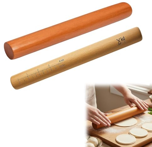 2 Nudelhölzer aus Holz, Teigroller und Nudelholz klein, ideal für Nudelteig und Plätzchenteig, 30 cm und 29 cm Länge, 2.7 cm Durchmesser