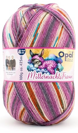 Opal Mitternachtstraum Sockenwolle, 4-fach, 75% Schurwolle Superwash, 25% Polyamid, 100g, 425m Lauflänge, für Strickprojekte, Nadelstärke 2,5-3,0mm (11647 Wandern)