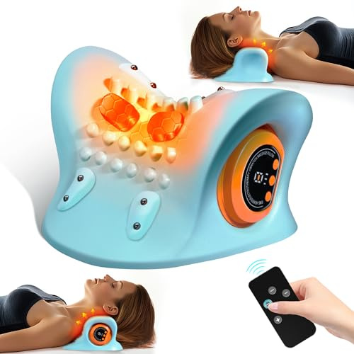 Neck Massager, Neck and Shoulder Relaxer with Heat, 3 Modes, Portable Pillows for Pain Relief and Muscle Relax, 26° Angle Cervical Traction Device for Back, Shoulder