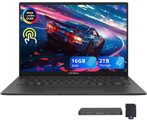 ASUS Zenbook 14 FHD+ OLED Touch Laptop, Intel Ultra 7 255H, 16 GB LPDDR5, 2 TB di archiviazione (SSD da 1 TB+docking station da 1 TB), grafica Intel Arc, tastiera retroilluminata, webcam FHD, Wi-Fi 7