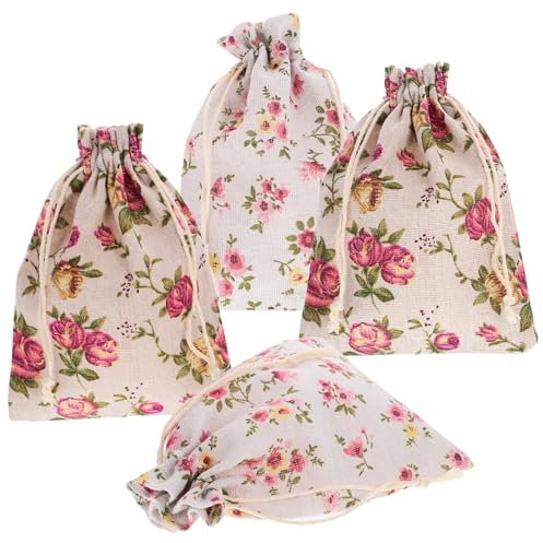 UKCOCO 4 Stück Lavendelsäckchen Leer mit Rosen Blumendruck Jutebeutel mit Kordelzug Multifunktionale Dufttüten für Getrocknete Blüten Kleine Baumwollsäckchen zum Befüllen