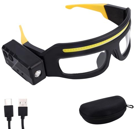 BTFO LED Rechargeable Headlight Glasses, 5 Modes USB C Light up Glasses with Motion Sensor & Touch Control Adjustable Luminous Eyewear for Running Camping Fishing Outdoor Adventure(Yellow)