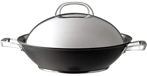 Circulon Infinite Induction Wok Non Stick 36cm - Large Wok with Stainless Steel Lid, Base & Handles, Premium Dishwasher Safe, Heavy Gauge Hard Anodised Cookware, Black