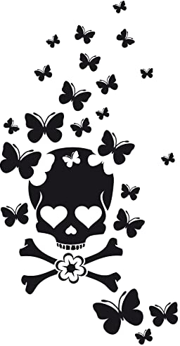 GRAZDesign Wandtattoo Kinderzimmer Mädchen Teenager, Totenkopf mit Schmetterlinge, Wohnzimmer Jugendzimmer Wandaufkleber Klebefolie, 58x30cm, 070 schwarz