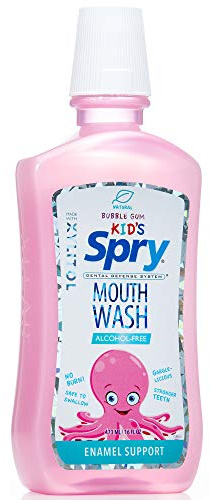 Spry Natural Xylitol Mouthwash Fluoride Free with Enamel Support, Alcohol-Free, Gentle, Non-GMO, Bubble Gum - 16 fl oz (Pack of 1)