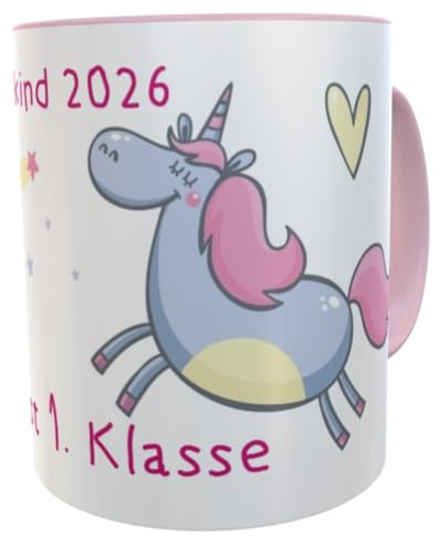 Kinderlampenland Namens-Tasse Einhorn Schulkind zur Einschulung 2026 Schultüte Geschenk ABC-Schütze Einschulungsgeschenk für Zuckertüte Mädchen