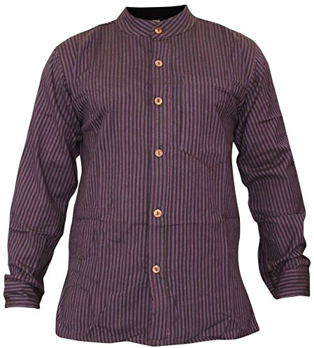 SHOPOHOLIC FASHION Chemise Grand-père à Rayures pour Hommes, vêtements Hippies en Coton tissé à la Main à Manches Longues et col bandé, Violet, 3XL