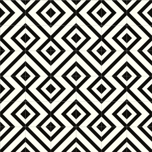 Geometric Black and White Cushioned Vinyl Flooring Sheet Lino Tile Effect Anti Slip Bathroom Kitchen Flooring 2m & 3m Width (Cairo, 3m x 2m)