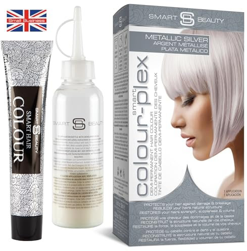 Metallic Silver Hair Dye Demi-Permanent, Grey Toner for Bleached Hair, Anti-Breakage Plex Hair Care, Vegan Hair Dye & Cruelty-Free, 100% Grey Coverage, Silver Grey Hair Colour by Smart Beauty
