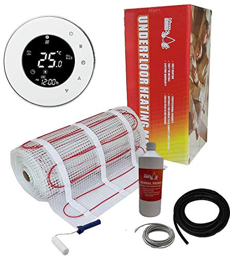 Nassboards Premium Pro Electric Underfloor Heating Mat Kit 200w - 18m² - Featuring Intelligent Control Black WiFi Enabled Beca Thermostat Compatible with iPhone, Android, Alexa, Google Home and Siri