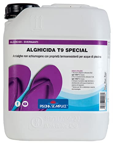 PISCINA SEMPLICE, Alghicida T9 Special, Trattamento Antialghe Per Piscine, Con Componenti Termoresistenti, Ideale Per Filtri a Diatomee e Vasche Idromassaggio, Non Schiumogeno, Formato da 5Kg