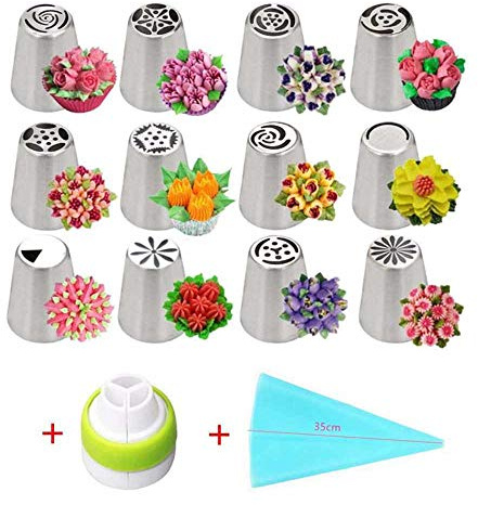 14pc/Set Russian Tulip Icing Piping Nozzles Stainless Steel Flower Cream Pastry Tips Nozzles Bag Cupcake Cake Decorating Tools