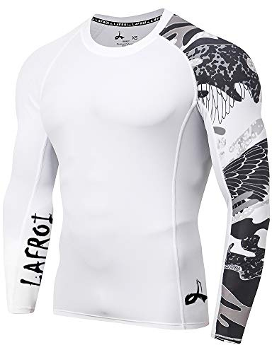 LAFROI Herren Langarm UPF 50+ Kompressionsshirt Rash Guard-CLYYB (Asymmetric Trace,XL)