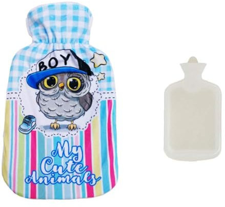 Noun Mini bouillotte Bouteille d'eau Chaude Injection Anti-déflagrant en Peluche Taille Adulte Bande dessinée en Caoutchouc Sac d'eau Chaude Cadeau 2000ML