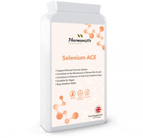 Selen ACE mit Vitaminen A, C & E - 365 vegane Tabletten - 12 Monatsvorrat - zur Erhaltung normaler Haare, Nägel & Immunsystem - Hergestellt in Großbritannien