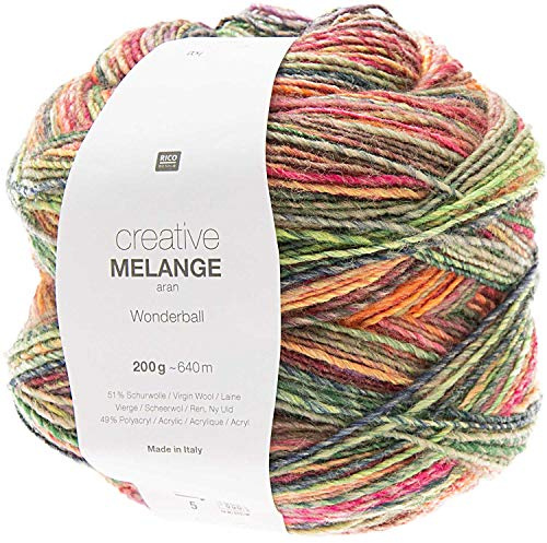 Rico Design Creative Melange Aran Wonderball, Farbverlaufswolle Nadelstärke zum Stricken oder Häkeln, Wolle 200g Knäuel (004, 200)