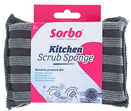 Sorbo Kitchen Scrub Sponge, Microfibre Sponge with Scrub Layers, Ultra Absorbent, Shiny and Streakless Result, Ideal for Kitchen, Bathroom, and Car Cleaning, Grey