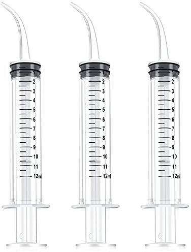 Nuanchu 3 Seringue Plastique 12 ml Graduée Réutilisable Irrigation Seringue Incurvée pour Nettoyer les Dents Alimentaire Buccale Nourrir Animaux