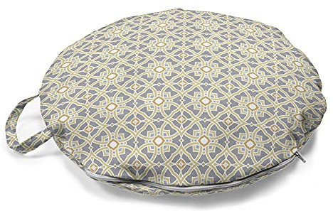 ABAKUHAUS Geometrisch Rundes Bodenkissen mit Griff, Marokkanische Blumenkunst, dekoratives Kissen für Wohnzimmer & Schlafsäle, 45 cm, Taupe Blassgelb