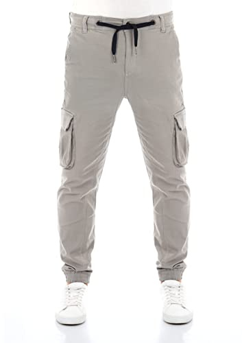 riverso RIVHanno Cargobyxor för män, smal passform, stretchbyxor, bomull, utomhus, svart, grön, beige, olivgrön, grå, blå, W30 W42, Grå, 30W