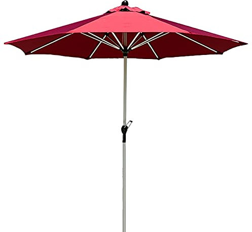 Grand parasol de 2,7 m, rouge foncé, pour piscine/plage/marché extérieur, pelouse, cour, auvent avec manivelle et poteau en aluminium
