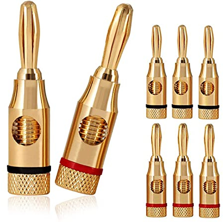 Gebildet 8Stück Vergoldete Lautsprecher Bananenstecker (4Stück Rot + 4Stück Schwarz), Geschlossene Schraubstecker, für Heimkino, Lautsprecherkabel, Wandplatten und Mehr