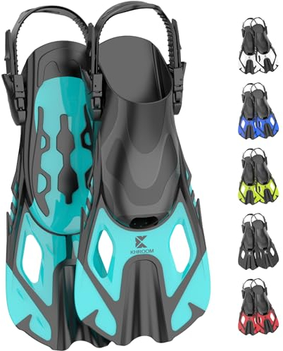Khroom pinne corte adulti / bambini taglia 32-47 | pinne snorkel corte regolabili | pinne da nuoto pinne corte per snorkeling | pinne da immersione regolabili per nuoto / immersioni turchese (42-47)