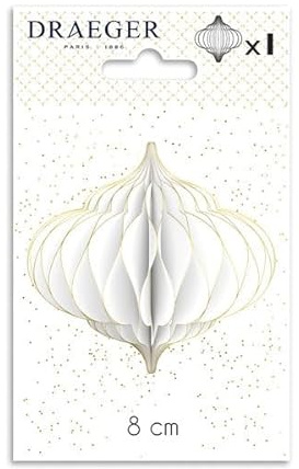 Draeger Paris - Sfera di carta bianca, a nido d'ape, finitura glitterata dorata, decorazione natalizia, 8 x 14 cm