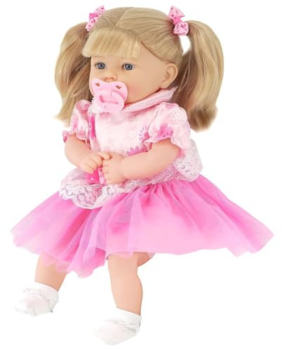 Bibi Doll 18 Realistic Baby Doll Girl Elizabeth in Pink Floral Outfit with Hair, Sounds & Dummy - Cuddly Soft Body with Vinyl Limbs, Talking Feature - Great for Girls & Boys Aged 18 Months+