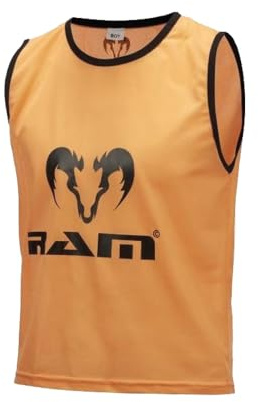 Ram Rugby Mesh Polyester Training Bibs - Set of 10 Bibs - (Neon Orange, XL - 52)