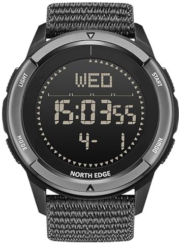 NORTH EDGE Military Watch for Men Tactical Survival Watch, Men's Women's Digital Wrist Watches for Sports Outdoors, Pedometer, Compass, Calories (Black, Nylon Band)
